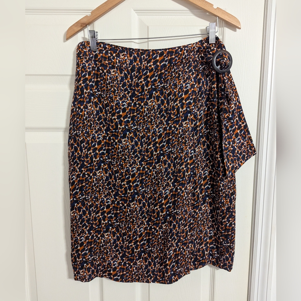 Sezane navy brown leopard wrap skirt size 42 ( US 10)